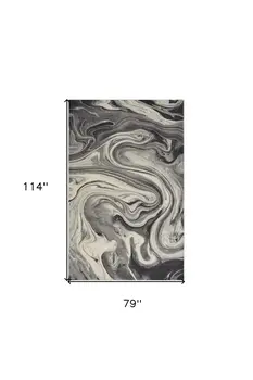 7' X 9' Ivory Black And Gray Abstract Shag Area Rug