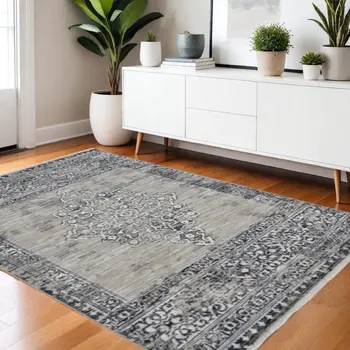 4' X 6' Charcoal and Gray Medallion Area Rug