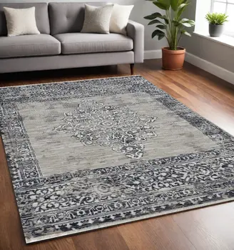 5' X 8' Charcoal and Gray Medallion Area Rug