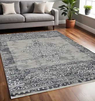 5' X 8' Charcoal and Gray Medallion Area Rug