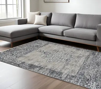 9' X 12' Charcoal and Gray Medallion Area Rug