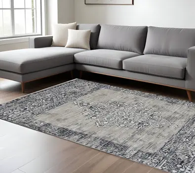 9' X 12' Charcoal And Gray Medallion Area Rug