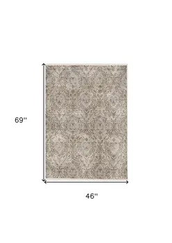 4' X 6' Sand And Gray Damask Area Rug