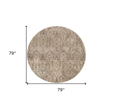 7' Gray Damask Round Rug