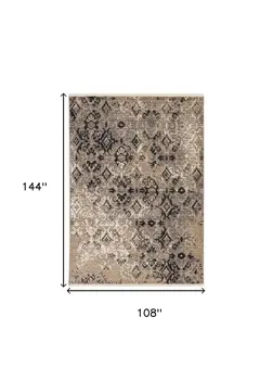 9' X 12' Beige and Ivory Oriental Area Rug