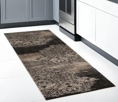 8' Blue Damask Runner Rug