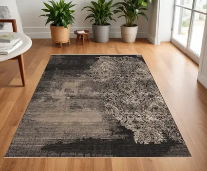 4' X 6' Taupe And Black Abstract Area Rug