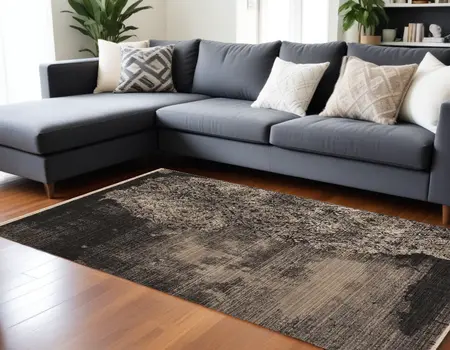 9' X 12' Taupe and Black Abstract Area Rug