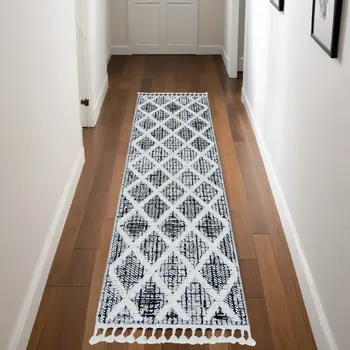 8' Charcoal Geometric Runner Rug
