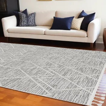 12' X 15' Gray and Ivory Geometric Area Rug