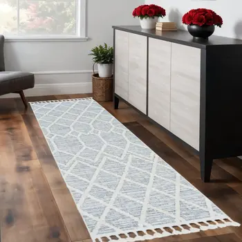 8' Gray and Ivory Abstract Runner Rug