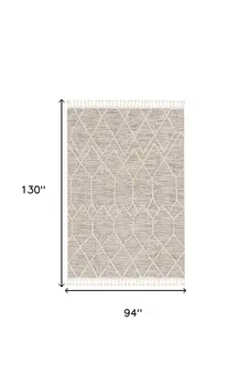 8' X 11' Ivory And Gray Geometric Area Rug With Fringe
