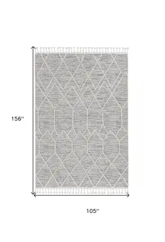 9' X 13' Ivory Grey Machine Woven Geometric Indoor Area Rug