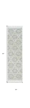 8' Beige and Ivory Geometric Runner Rug