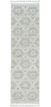 8' Beige and Ivory Geometric Runner Rug