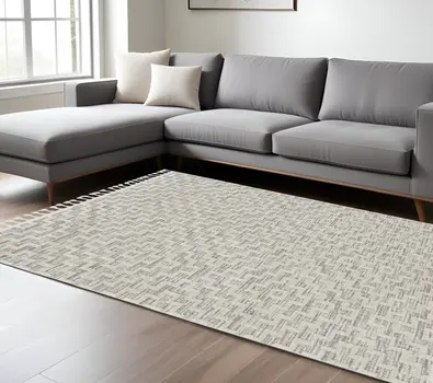 12' X 15' Gray and Ivory Geometric Area Rug