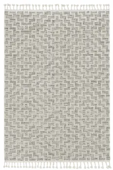 8' Ivory And Gray Geometric Runner Rug With Fringe