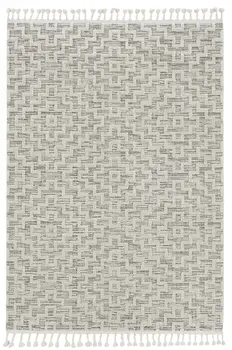 8' Ivory And Gray Geometric Runner Rug With Fringe