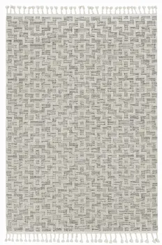 3' X 5' Ivory Grey Zigzag Diamonds Area Rug With Fringe