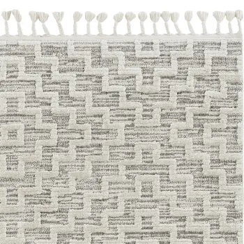 9' X 13' Gray And Ivory Geometric Area Rug With Fringe
