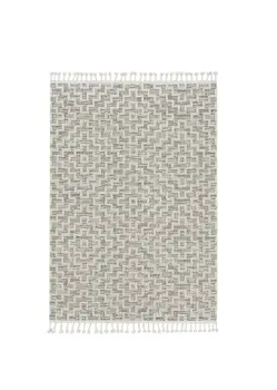 9' X 13' Gray And Ivory Geometric Area Rug With Fringe