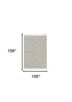 9' X 13' Gray And Ivory Geometric Area Rug With Fringe