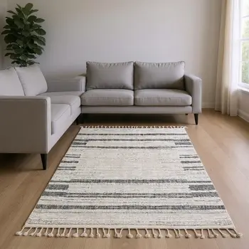 8' X 11' Gray And Ivory Abstract Area Rug