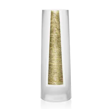 11" Clear And Gold Cylinder Lead Free Crystal Table Vase