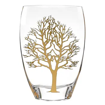 12" Clear And Gold Tree Of Life Oval Lead Free Crystal Table Vase