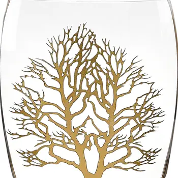 12" Clear And Gold Tree Of Life Oval Lead Free Crystal Table Vase