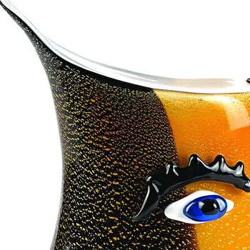 9" Black And Orange Contempo Face Murano Glass Table Vase