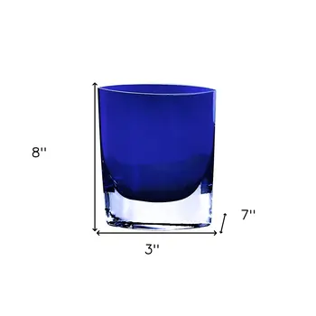 8" Cobalt And Clear Oval Lead Free Crystal Table Vase