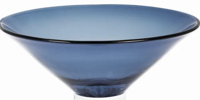 11" Blue Mouth Blown Crystal Round Pedestal Centerpiece Bowl