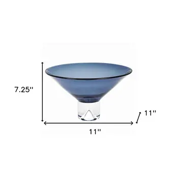 11" Blue Mouth Blown Crystal Round Pedestal Centerpiece Bowl