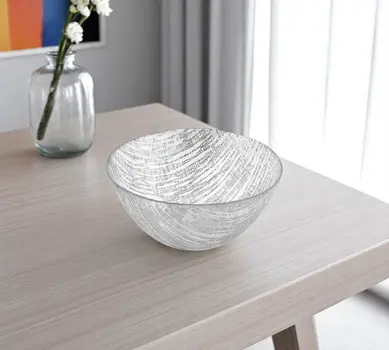 9" Clear And Silver Lead Free Crystal Round Serving Bowl