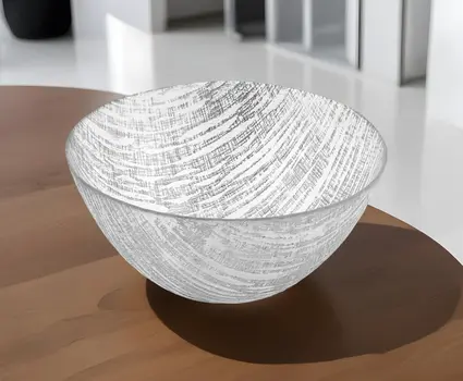 11" Clear and Silver Handcrafted Glass Round Salad Serve Bowl