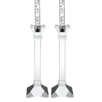 Set of Two Clear Crystal Tabletop Candle Holders