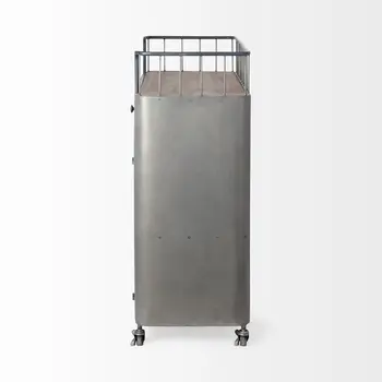 35" Gray Steel Metal And Wood Rolling Kitchen Bar Cart