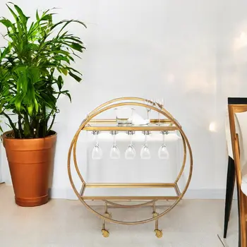Gold 36" Round Rolling Kitchen Cart With Storage