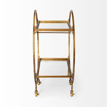 Gold 36" Round Rolling Kitchen Cart With Storage