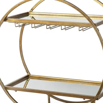 Gold 36" Round Rolling Kitchen Cart With Storage
