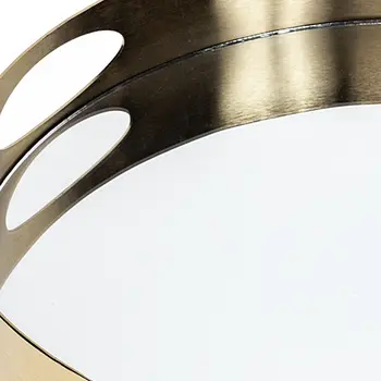 15" Gold And Mirrored Glass Round Metal Tray With Handles