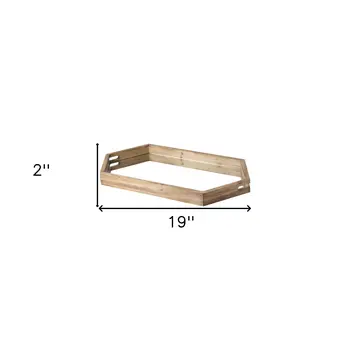 19" Natural and Brown Hexagon Wood Indoor Outdoor Tray With Handles