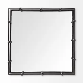 Natural Finish Metal With Mirrored Glass Bottom And Railing Handle Tray