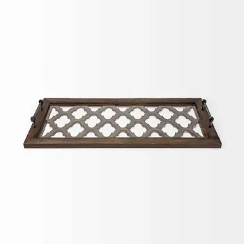35" Silver Wood Indoor Outdoor Tray With Handles