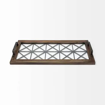 28" Brown Wood Indoor Outdoor Tray With Handles
