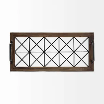 28" Brown Wood Indoor Outdoor Tray With Handles