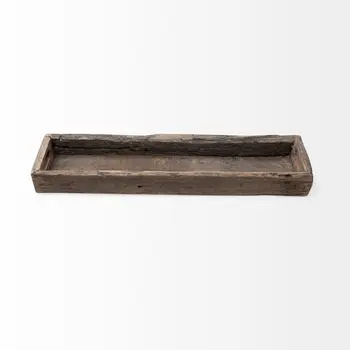30" Brown Wood Indoor Outdoor Tray With Handles