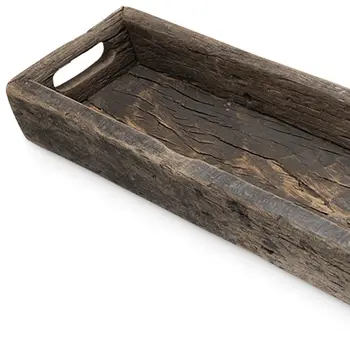 24" Brown Wood Indoor Outdoor Tray With Handles