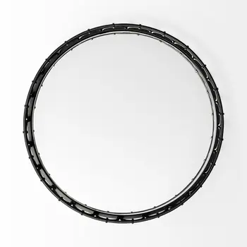 20" Black Round Metal Indoor Outdoor Serving Tray With Handles